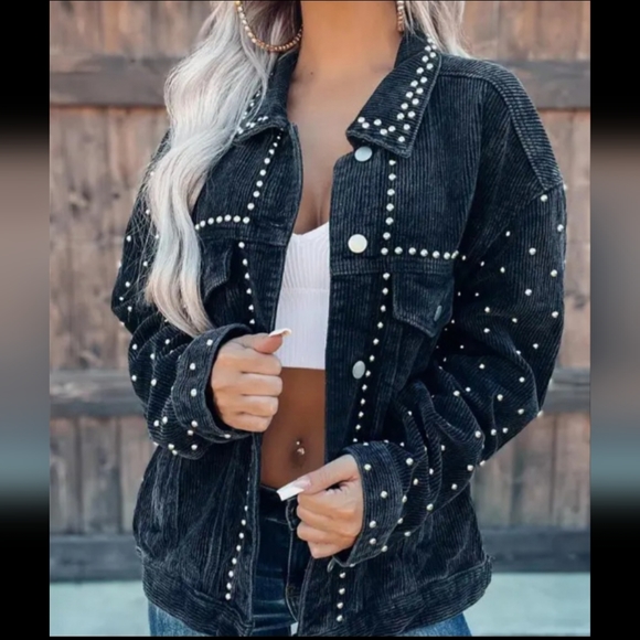 Black Studded Corduroy Jacket - Picture 3 of 4